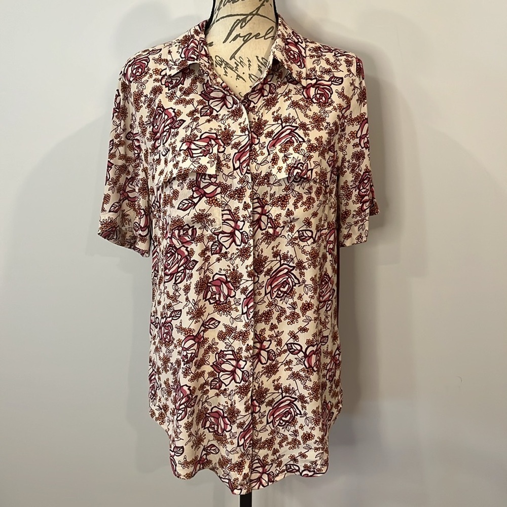 Anthropologie Porridge Bergen button front rose floral print top blouse M - Picture 2 of 8